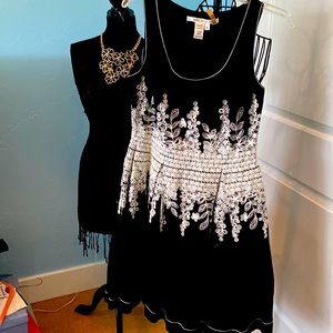 Max studio black full skirt cotton dress with embroidery waist - medium